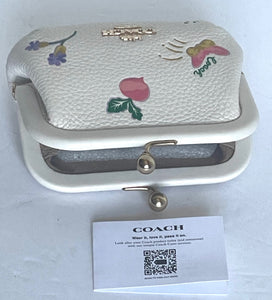 Coach Nora Kisslock Wallet Card Case Womens Leather White Garden Print C8335