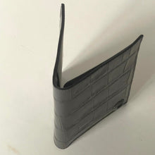 Load image into Gallery viewer, Black leather wallet with crocodile texture on a white background