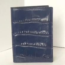 Load image into Gallery viewer, Blue leather wallet with crocodile pattern on a white background