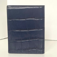 Load image into Gallery viewer, Blue crocodile-patterned leather wallet on a white background