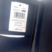 Load image into Gallery viewer, Dark navy passport case with a price tag on a black background