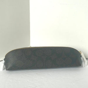 Coach Pencil Case Signature Canvas CZ206 Slim Zip Walnut Black Tan Brown