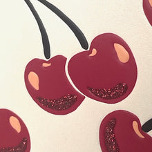 Load image into Gallery viewer, Illustration of cherries with glittery pits on a beige background