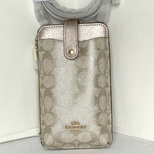 Load image into Gallery viewer, Coach Phone Crossbody Bag Signature Canvas Champagne Gold Leather CW401