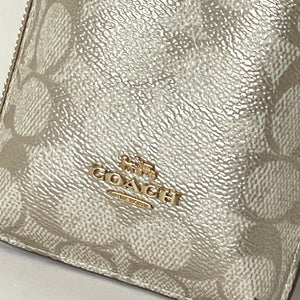 Coach Phone Crossbody Bag Signature Canvas Champagne Gold Leather CW401