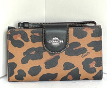 Load image into Gallery viewer, Coach Phone Wallet CC869 Leopard Print Wristlet Signature Canvas Interior Brown