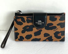 Load image into Gallery viewer, Coach Phone Wallet CC869 Leopard Print Wristlet Signature Canvas Interior Brown