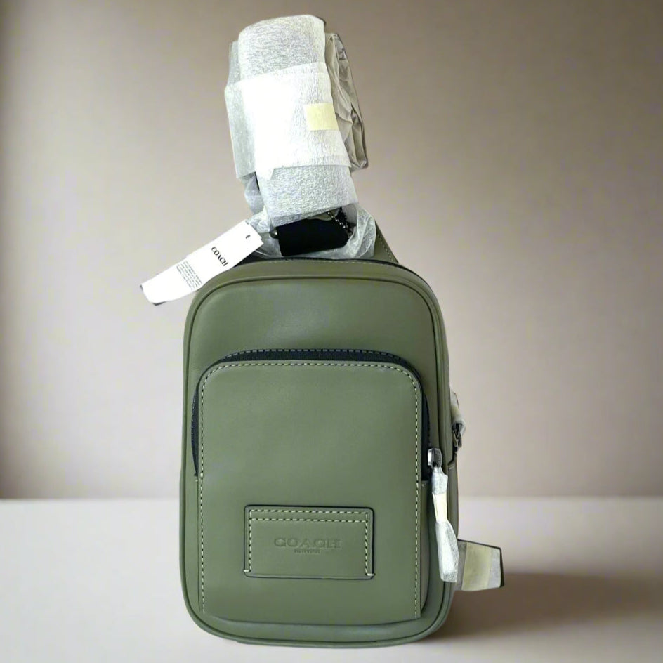 Coach Racer Sling Pack Army Green Leather Small Shoulder Bag CU252 ORGPKG