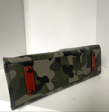 Load image into Gallery viewer, Camouflage wallet with red accents on a white background