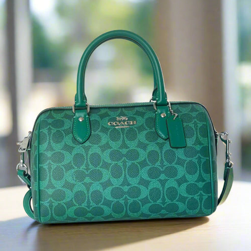 Coach Rowan Satchel Bag Medium Signature Canvas Jade CV961 Crossbody Green