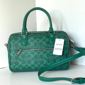 Coach Rowan Satchel Bag Medium Signature Canvas Jade CV961 Crossbody Green