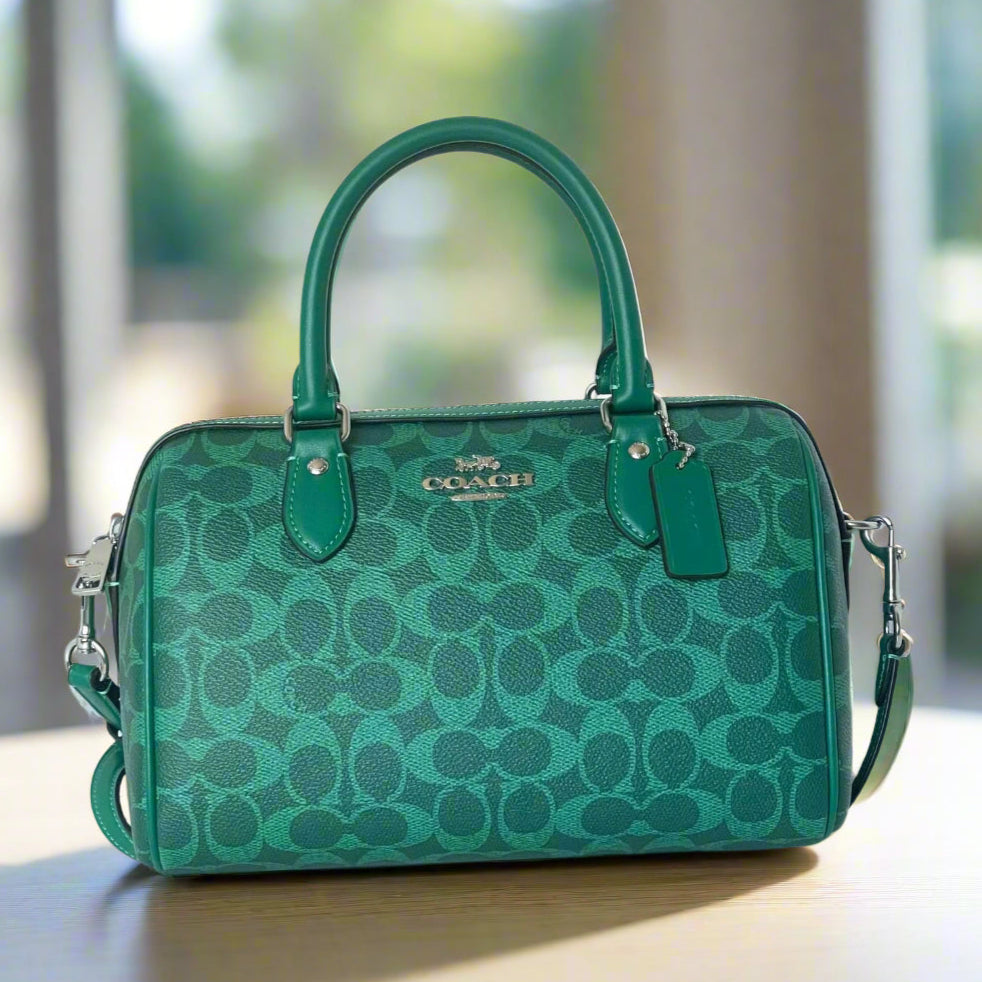 Coach Rowan Satchel Bag Medium Signature Canvas Jade CV961 Crossbody Green