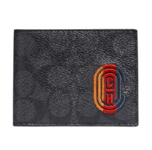 Load image into Gallery viewer, Coach Pride Charcoal Gray Men&#39;s slim leather wallet with rainbow logo
