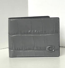 Load image into Gallery viewer, Gray crocodile-patterned wallet with a brand logo on a white background
