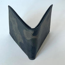 Load image into Gallery viewer, Black camouflage-patterned wallet on a white background