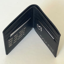 Load image into Gallery viewer, Black wallet with text and brand logo on a white background