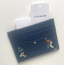 Load image into Gallery viewer, Coach Slim Id Card Case Baseball CAX56 Blue Pebbled Leather Wallet Org Pkg