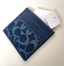 Load image into Gallery viewer, Coach Slim Id Card Case Signature Canvas CW366 Blue Denim Leather Wallet Unisex