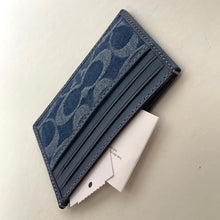 Load image into Gallery viewer, Coach Slim Id Card Case Signature Canvas CW366 Blue Denim Leather Wallet Unisex