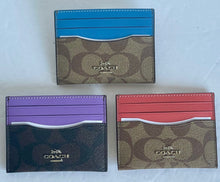 Load image into Gallery viewer, Coach Slim Id Card Case Wallet CH415 Leather Signature Canvas Blue Purple