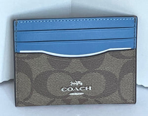 Coach Slim Id Card Case Wallet CH415 Leather Signature Canvas Blue