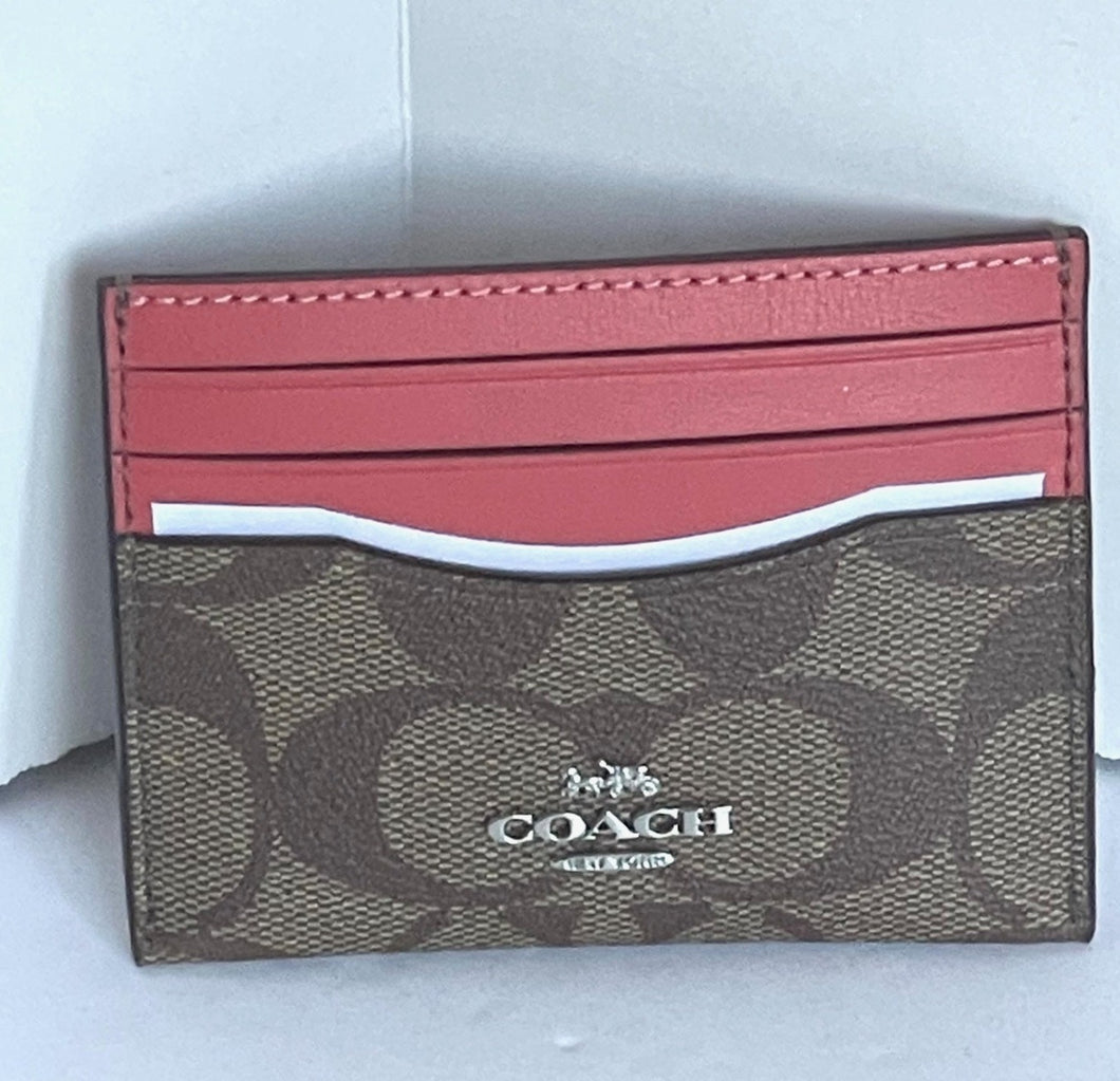 Coach Slim Id Card Case Wallet CH415 Leather Signature Canvas Orange