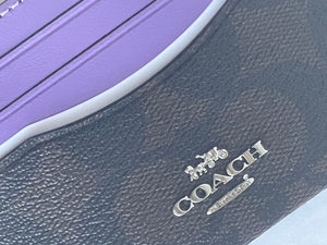 Coach Slim Id Card Case Wallet CH415 Leather Signature Canvas Blue Purple