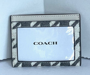Coach Slim Id Card Case Wallet CJ722 Houndstooth Black Leather Coated Canvas