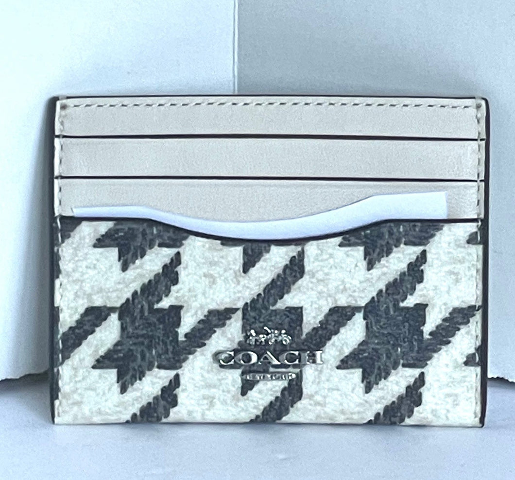 Coach Slim Id Card Case Wallet CJ722 Houndstooth Black Leather Coated Canvas