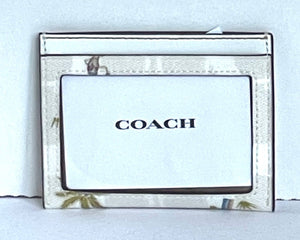 Coach Slim Id Card Case Wallet CK390 Womens Hula Print White Signature Canvas