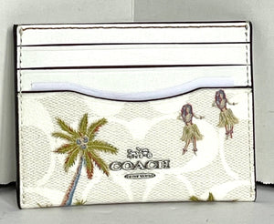 Coach Slim Id Card Case Wallet CK390 Womens Hula Print White Signature Canvas