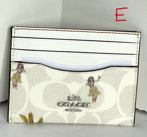 Coach Slim Id Card Case Wallet CK390 Womens Hula Print White Signature Canvas E