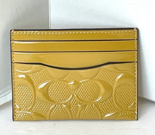 Coach Slim Id Card Case Wallet Yellow Patent Leather Signature Logo CU19