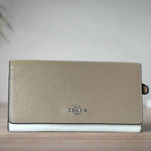 Load image into Gallery viewer, Coach Slim Trifold Wallet Womens Sandy Beige Leather Colorblock Snap