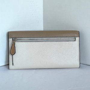 Coach Slim Trifold Wallet Womens Sandy Beige Leather Colorblock Snap