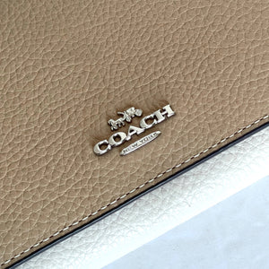 Coach Slim Trifold Wallet Womens Sandy Beige Leather Colorblock Snap