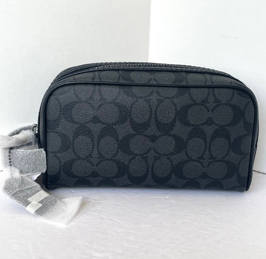 coach travel toiletry bag Coach Small Travel Dopp Kit 2515 Black Leather Signature Canvas Toilet – Luxe Fashion Finds