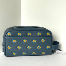 Load image into Gallery viewer, Coach Small Travel Kit Blue Pebbled Leather Fish Print Dopp Bag Toiletry Zip CU139