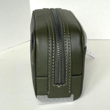 Load image into Gallery viewer, Green leather pouch with a zipper on a white background