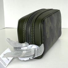 Load image into Gallery viewer, Green camouflage-patterned pouch with a gray glittery handbag on a white background