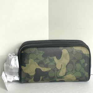 Coach Small Travel Kit Camo Print CM034 Signature Canvas Dopp Bag Toiletry Green