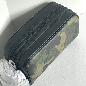 Coach Small Travel Kit Camo Print CM034 Signature Canvas Dopp Bag Toiletry Green