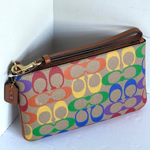 Load image into Gallery viewer, Coach Small Wristlet Wallet Pride Rainbow Tan Signature Canvas Leather Strap Detachable