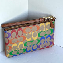Load image into Gallery viewer, Coach Small Wristlet Wallet Pride Rainbow Tan Signature Canvas Leather Strap Detachable