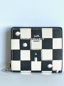 Coach Snap Wallet CT217 Checkerboard Print Womens Black White Snap Billfold