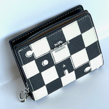 Load image into Gallery viewer, Coach Snap Wallet CT217 Checkerboard Print Womens Black White Snap Billfold