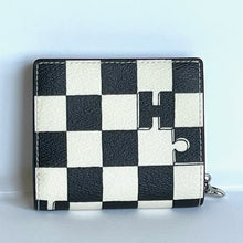 Load image into Gallery viewer, Coach Snap Wallet CT217 Checkerboard Print Womens Black White Snap Billfold