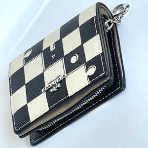 Coach Snap Wallet CT217 Checkerboard Print Womens Black White Snap Billfold