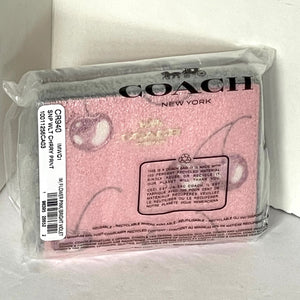 Coach Snap Wallet Cherry Print Coated Canvas Leather Pink Mini ID Billfold