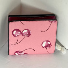 Load image into Gallery viewer, Coach Snap Wallet Cherry Print Coated Canvas Leather Pink Mini ID Billfold